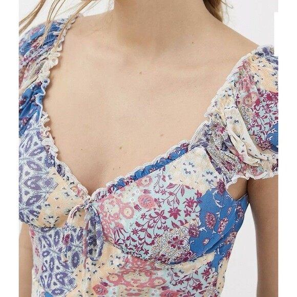 Urban Outfitters Audrey Floral Mesh Babydoll Coquette Patchwork Mini Dress, XXL - Picture 4 of 15